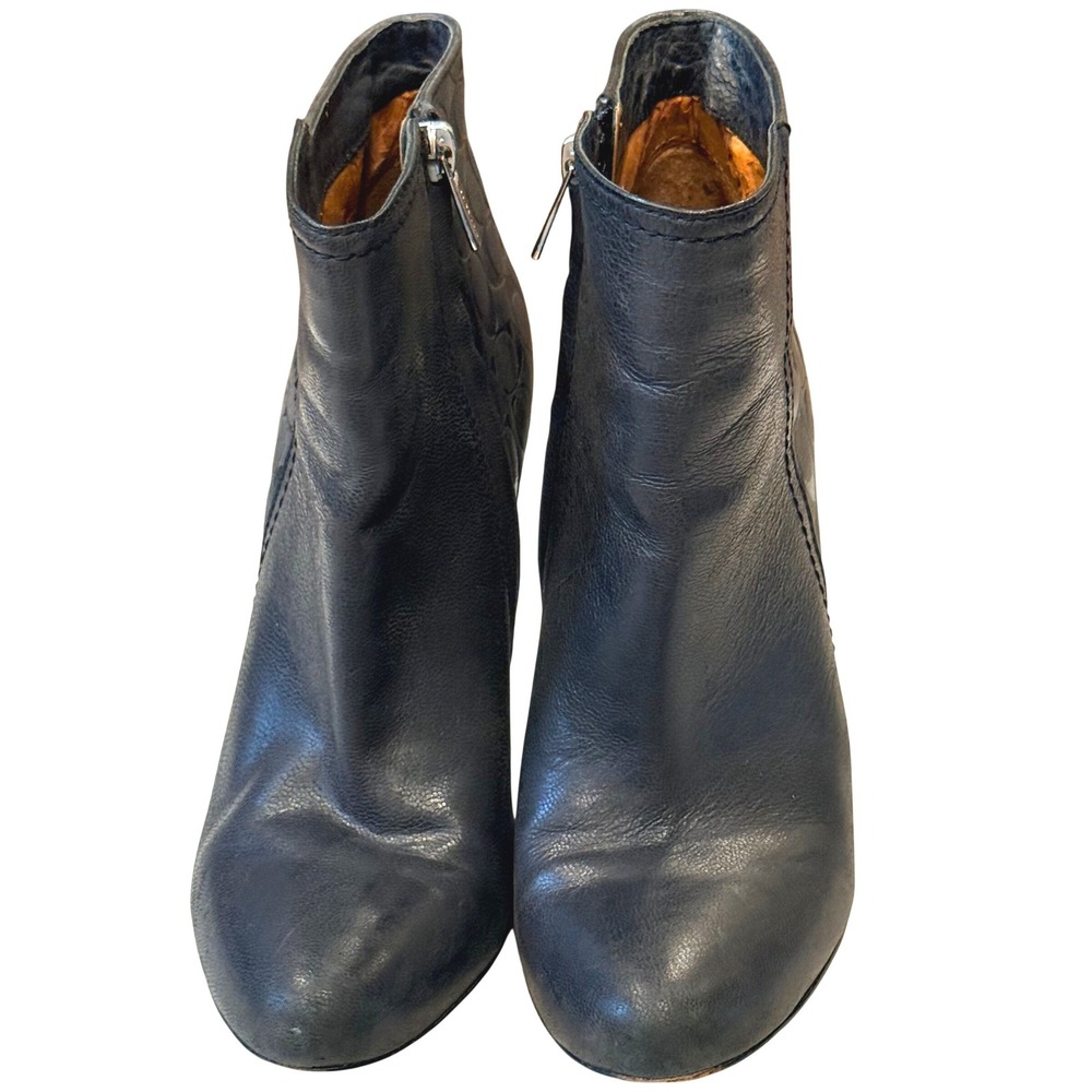 Coach Black Leather Signature Monogram Ankle Boots Side Zip High Heel A4150